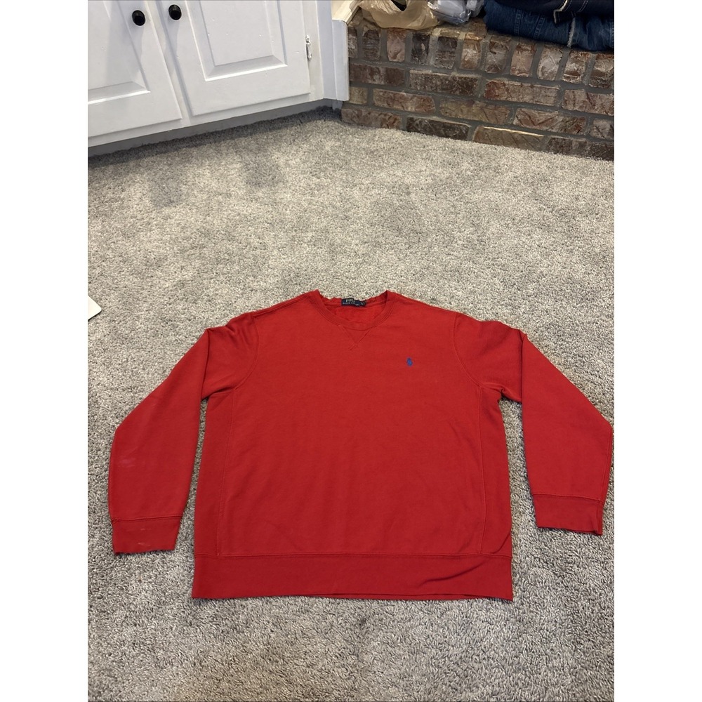 Vtg Polo by Ralph Lauren Crewneck Sweatshirt Mens XL 90s Red Navy Pony Jumper